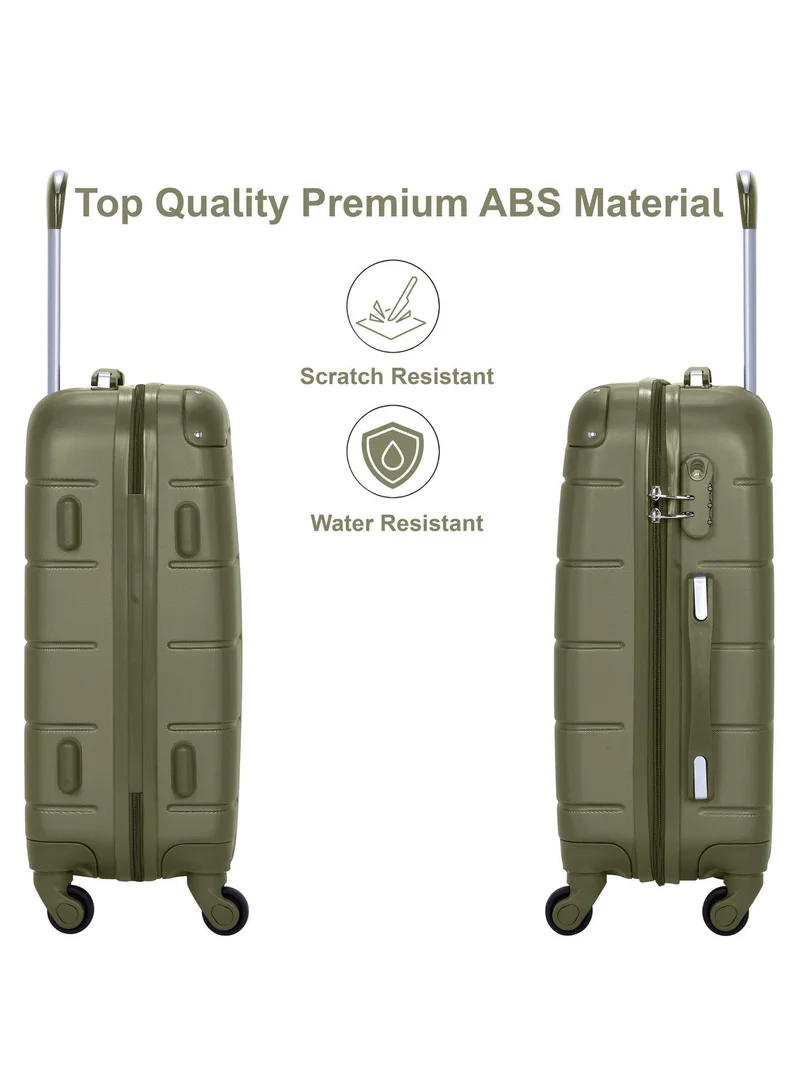 Senator Olive Green Hard Case Travel Bag Cabin Luggage Trolley ABS Lightweight Suitcase with 4 Spinner Wheels A1012 Olive Green  | Best Price UAE